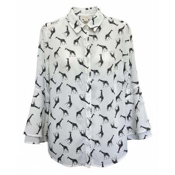 Chico's Whimsical Giraffe Blouse with bell sleeves. Size 1 - Picture 4 of 8